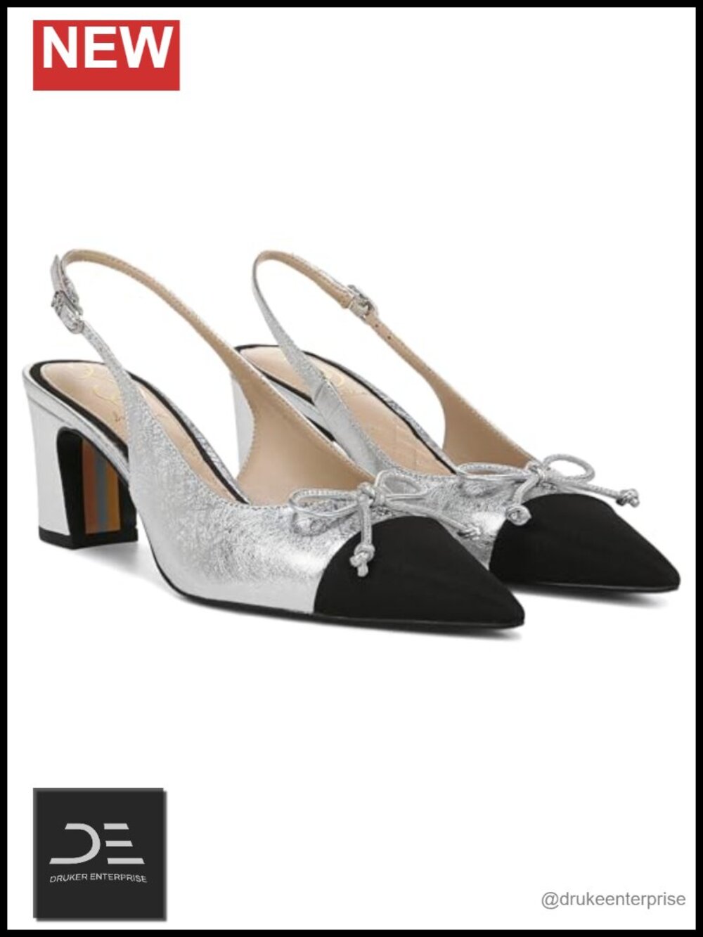 Sam Edelman Willette Slingback Pumps Block Heel Pointed Toe Leather Bow Detail